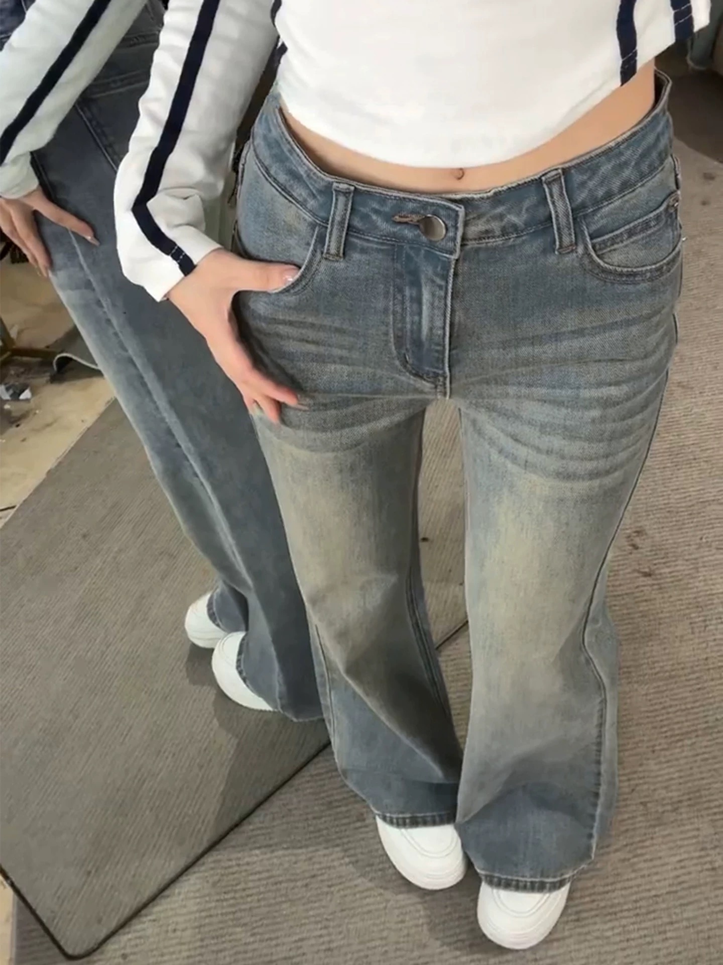 超显瘦美式复古微喇叭牛仔裤女新款显瘦阔腿百搭弹力拖地马蹄裤