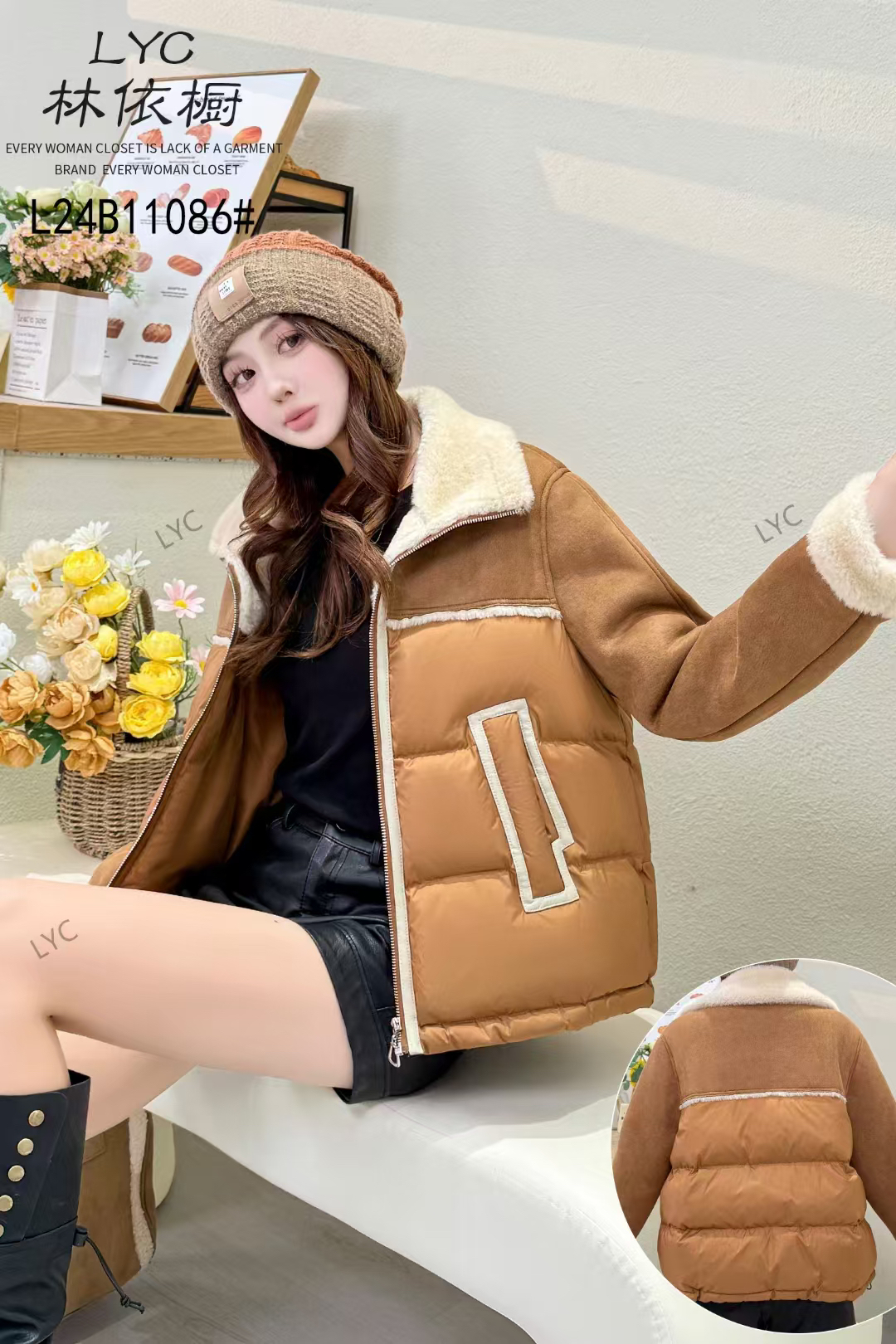 冬季爆款加厚显瘦皮毛拼接棉服外套