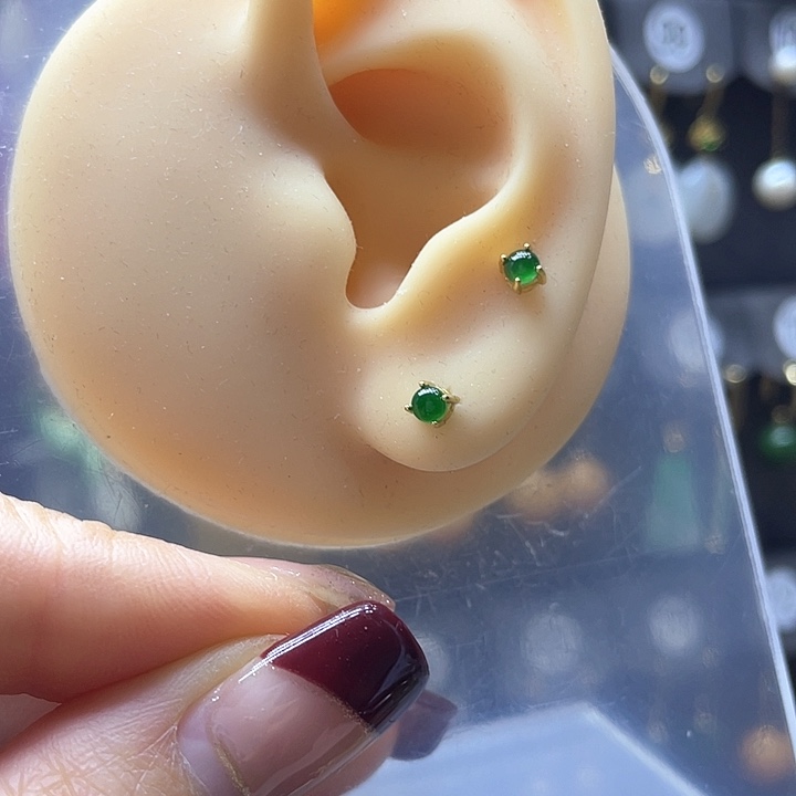 翡翠耳饰银S925镀金镶嵌