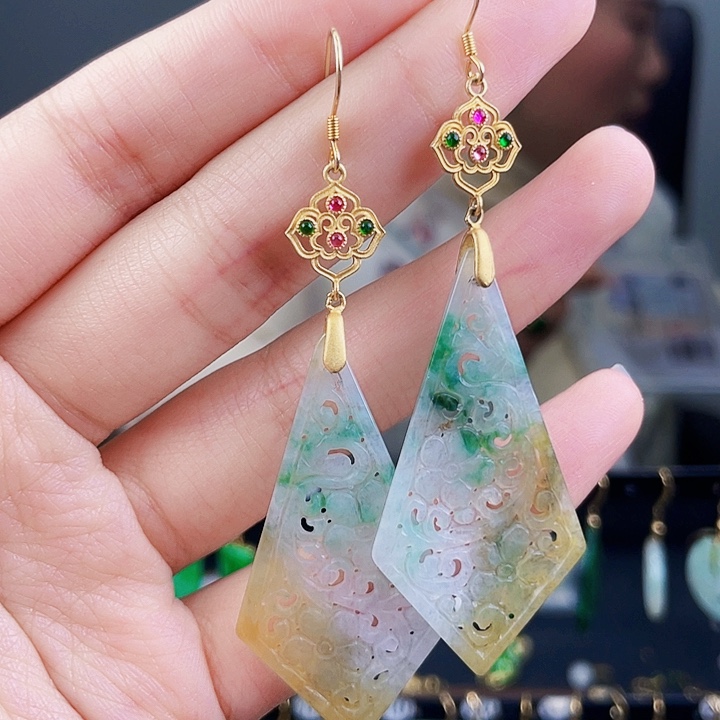 翡翠耳饰银S925镶嵌饰品