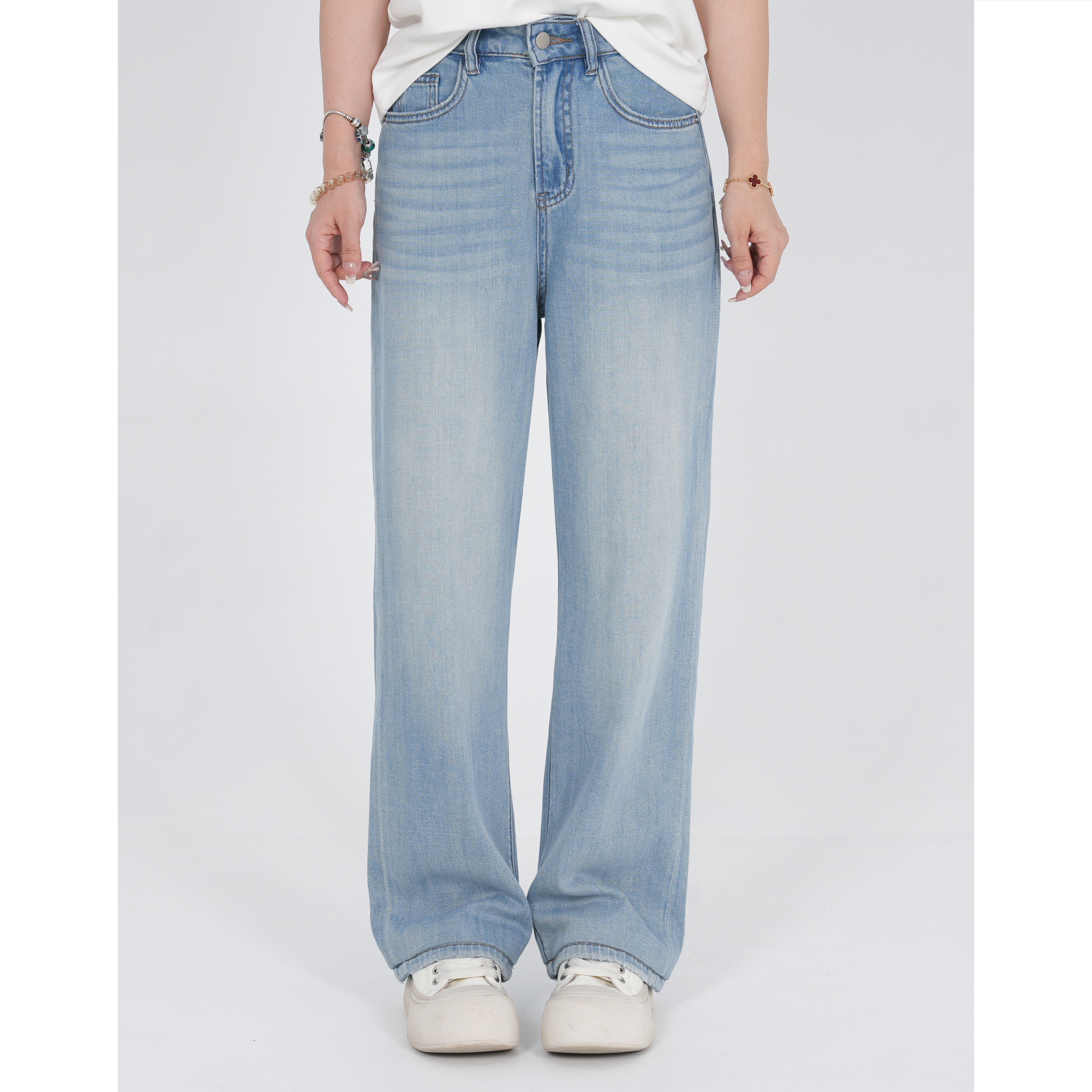 小个子圆圆Y425欧若风微弹莱赛尔窄版拖地牛仔裤高腰显瘦休闲裤女