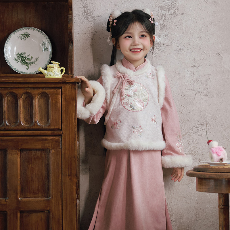 十三余童装[花篮梦语]新中式改良旗袍女童套装