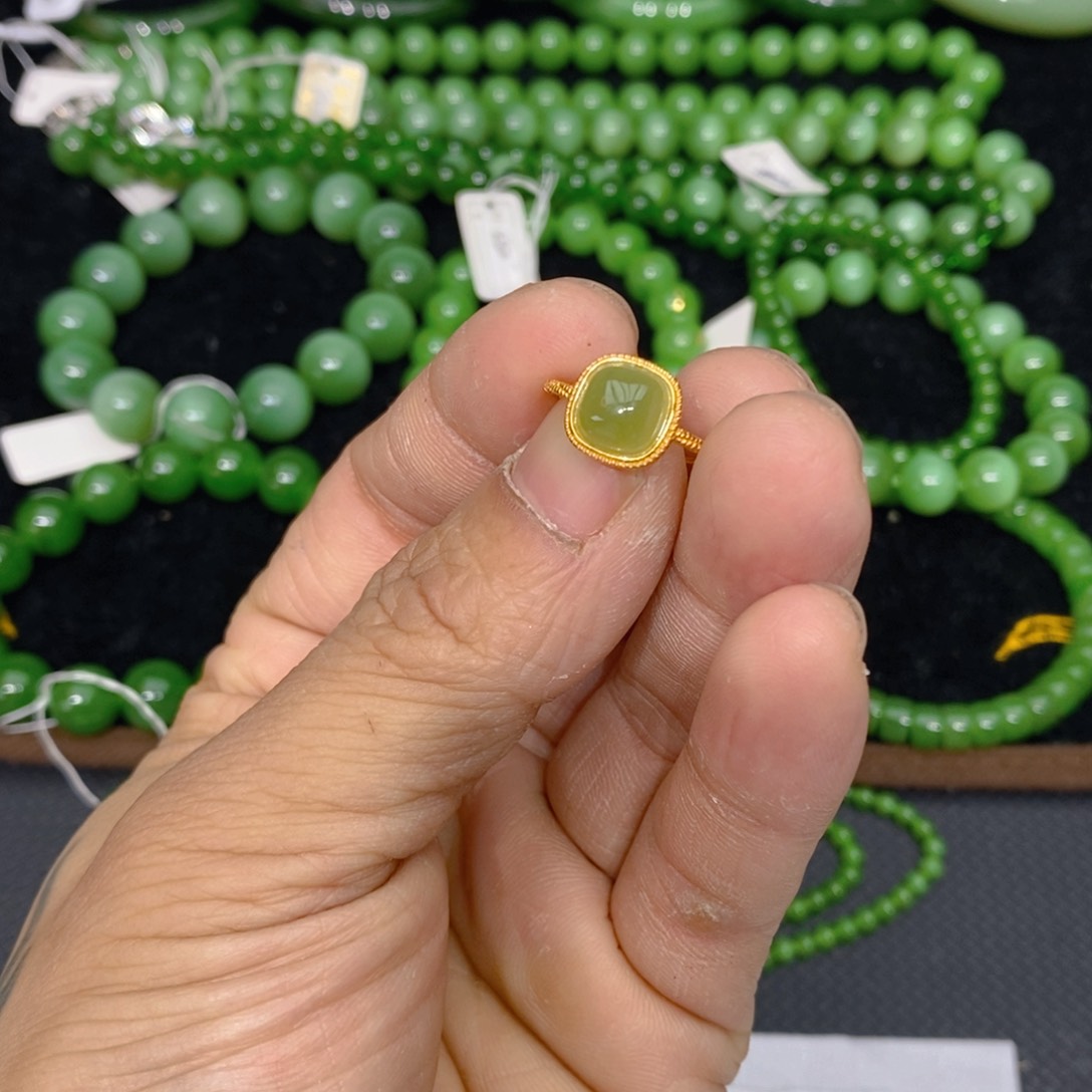 和田玉（碧玉）手链银S925镀金镶嵌