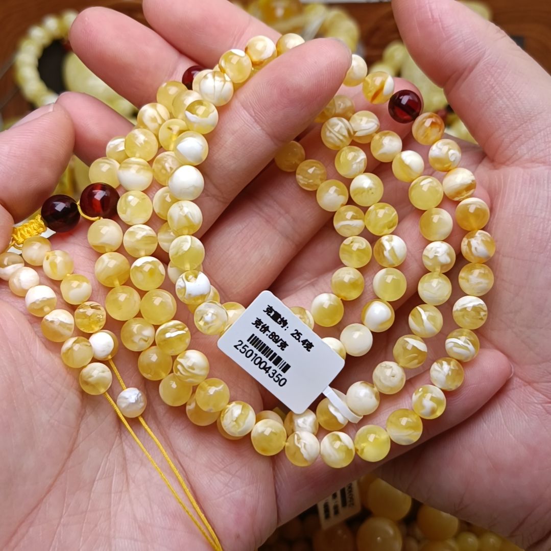 蜜蜡颈饰未镶嵌7+108金瓷白