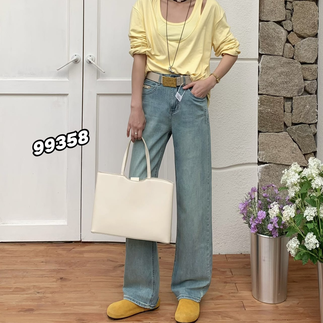99358复古蓝色窄版直筒裤