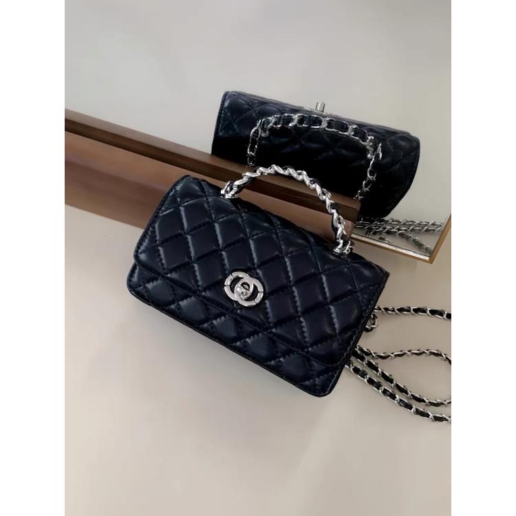 流行小香风黑色手提包包女式2024新款单肩斜挎链条小方包秋冬