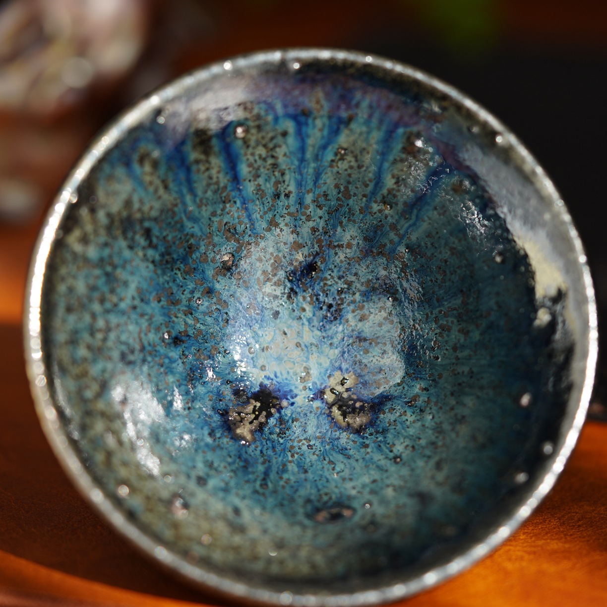 滇南名匠 窑宝级柴烧重落灰蓝釉斗笠“海纳百川”