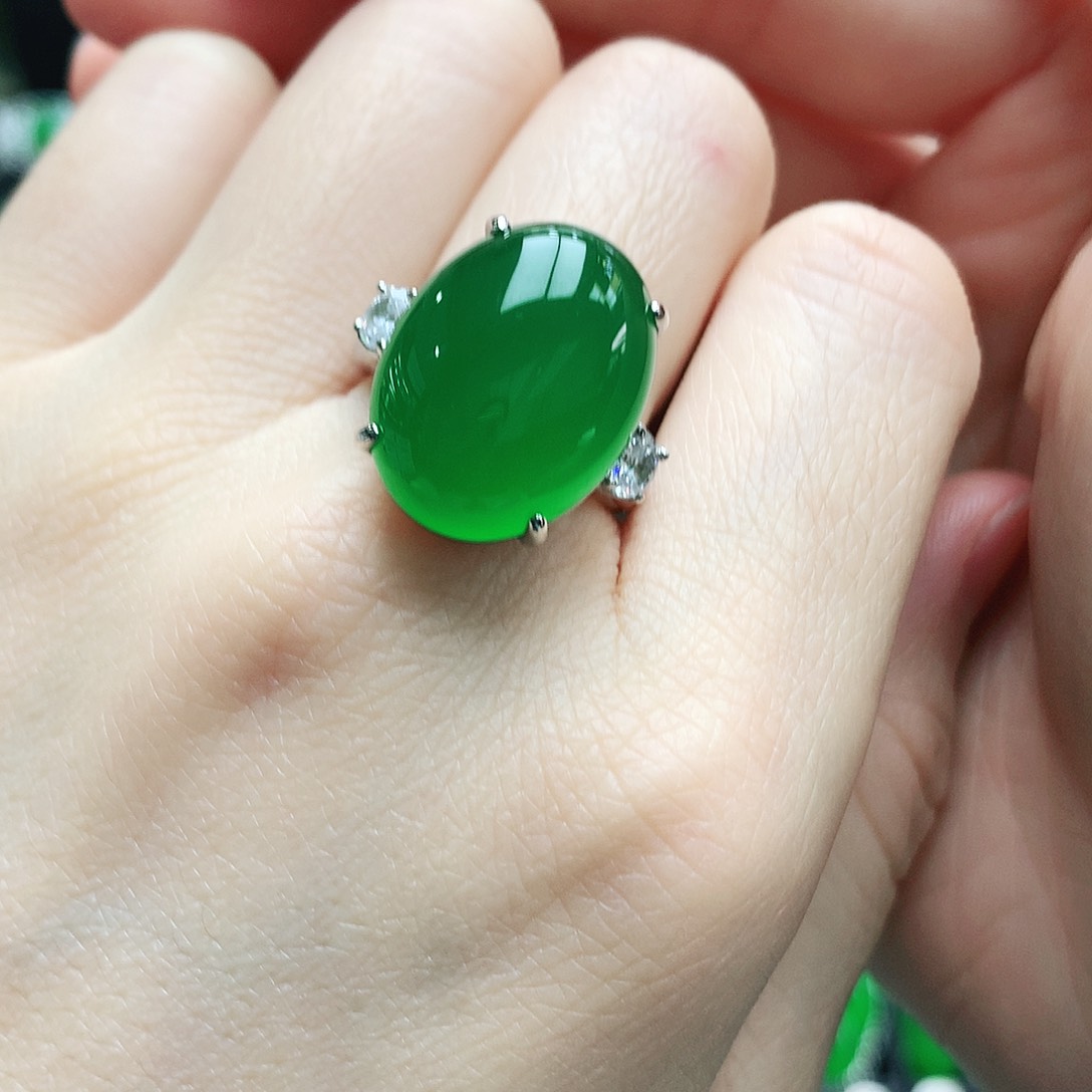 玛瑙/玉髓戒指银S925镶嵌