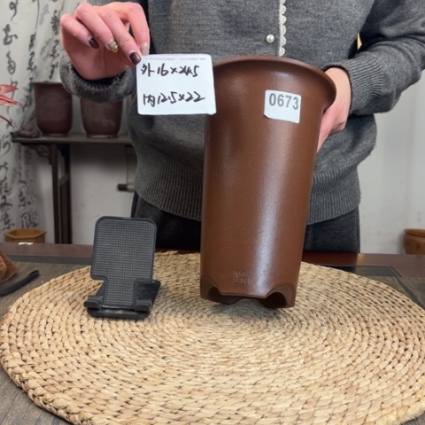 紫砂花盆紫玉金砂光素直筒0673