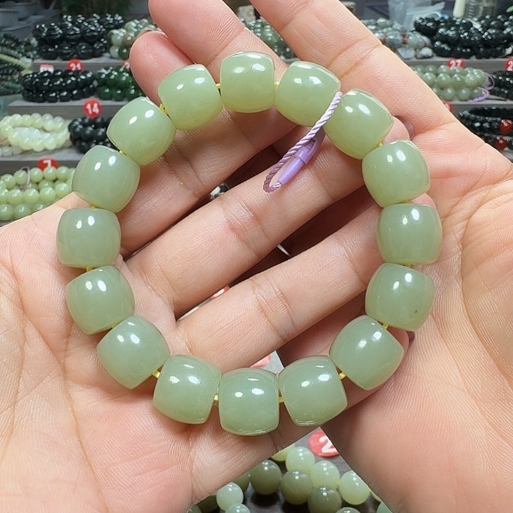 未镶嵌手链和田玉白*德新疆若羌青黄口料直切卡14