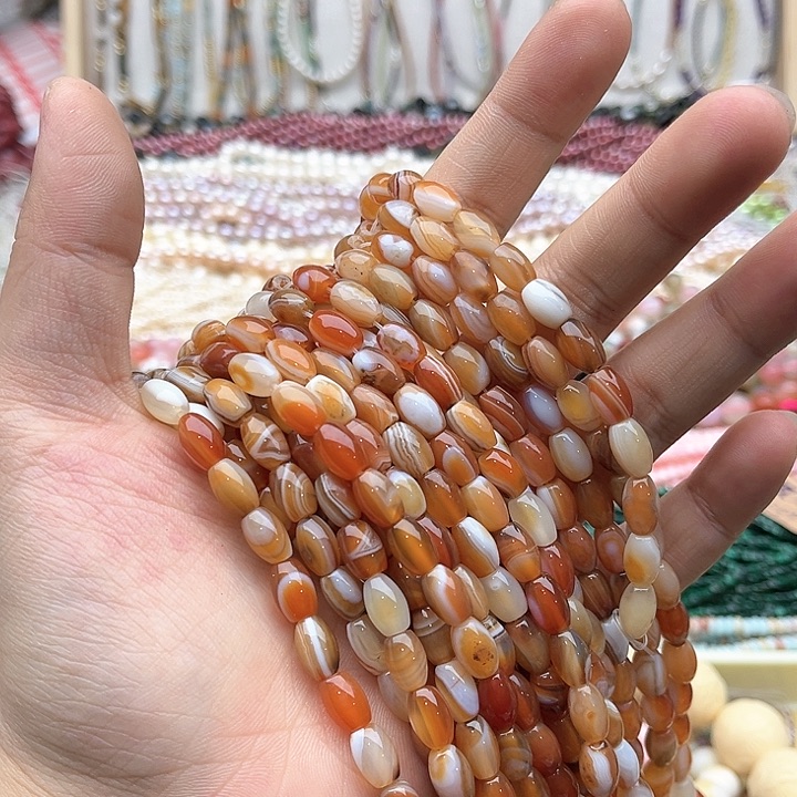 玛瑙/玉髓珠宝半成品未镶嵌一条6/9mm左右玛瑙枣珠
