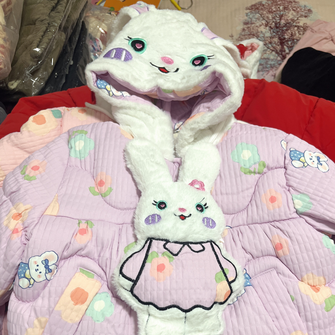 女宝宝冬装外套洋气婴儿韩版小童加厚卡通连帽保暖棉袄棉服