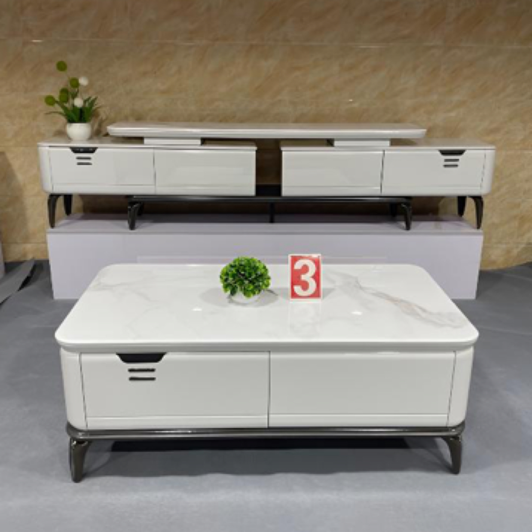 E0级电视柜方形创意轻奢储物电视机烤漆微晶石茶几电视柜