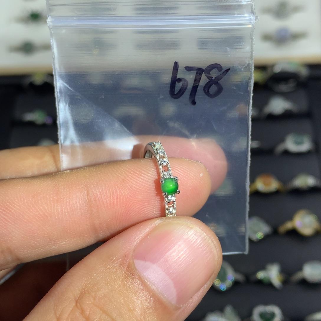 翡翠银S925镀金镶嵌戒指678