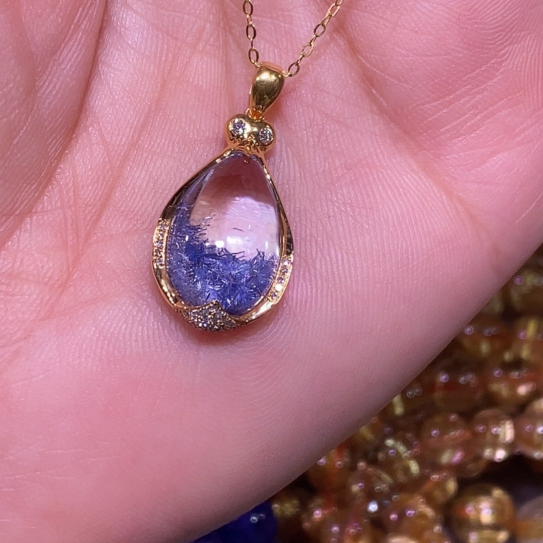 吊坠(赠链)18K金镶嵌水晶蓝线石吊坠