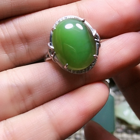 和田玉戒指银S925镶嵌