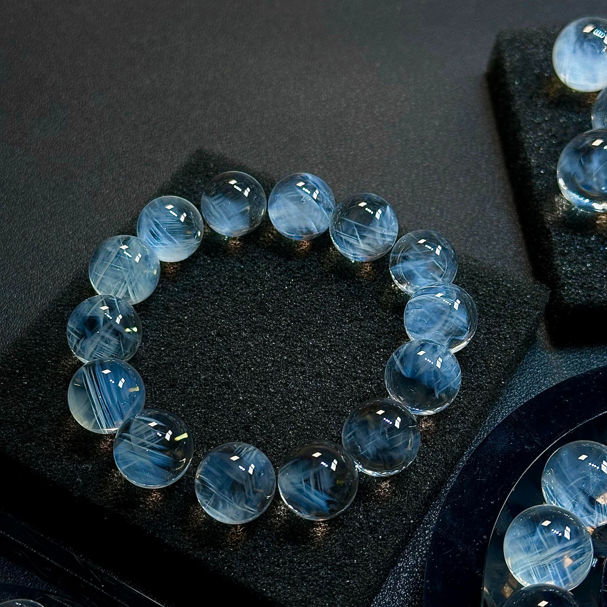 天然喜马蓝针水晶手链异像水晶蓝水晶手串女款天使羽毛多样性发一