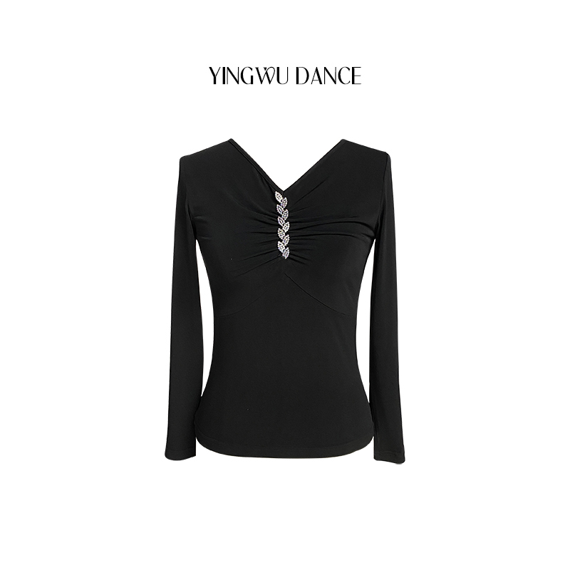 [英舞丹斯]XS862国标舞钉珠气质上衣时尚显瘦打底衫交谊舞T恤秋季