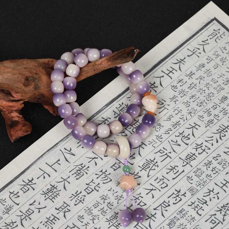 紫飘花菩提+星型配饰-双圈手串（无礼盒）-796