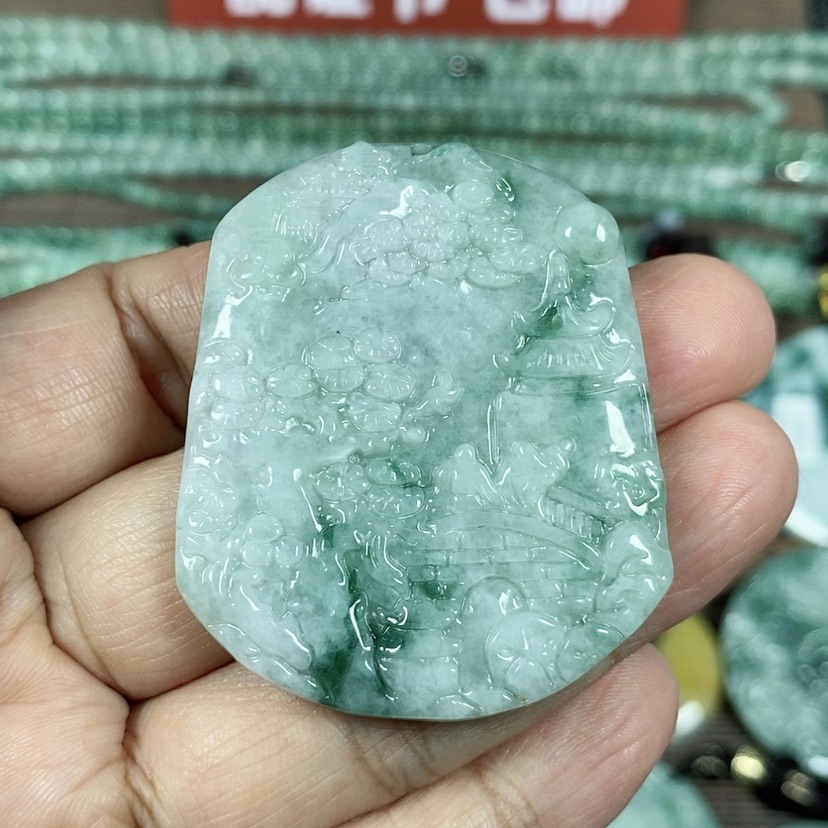 【闪购商品】翡翠颈饰未镶嵌玉吊坠翡翠玉山水牌