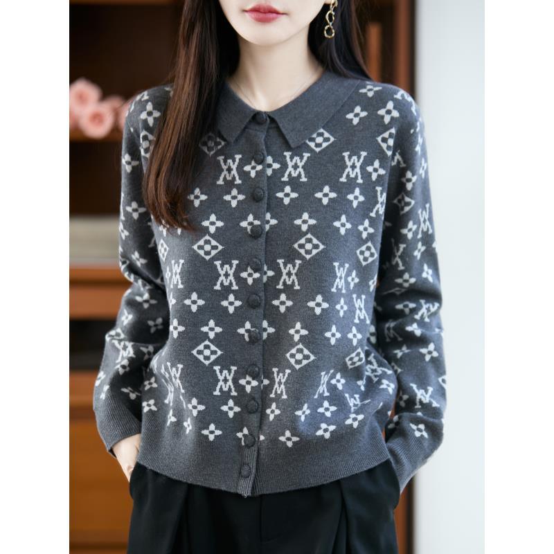 【100纯羊毛】秋季新款羊毛设计感包扣POLO领开衫NJR2113