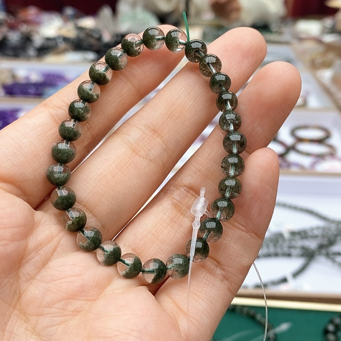 水晶手链未镶嵌B948绿幽灵顶料6.4mm