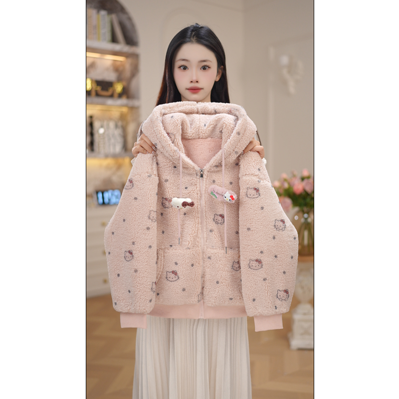 女童羔糕绒卫衣冬季2025新款秋冬款女孩加绒加厚毛毛衣外套7938