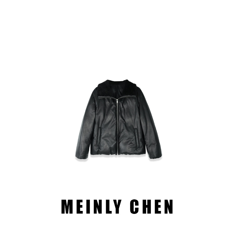 【MEINLY  CHEN】高端设计师款时尚短款保暖简约皮鹅绒服8250546