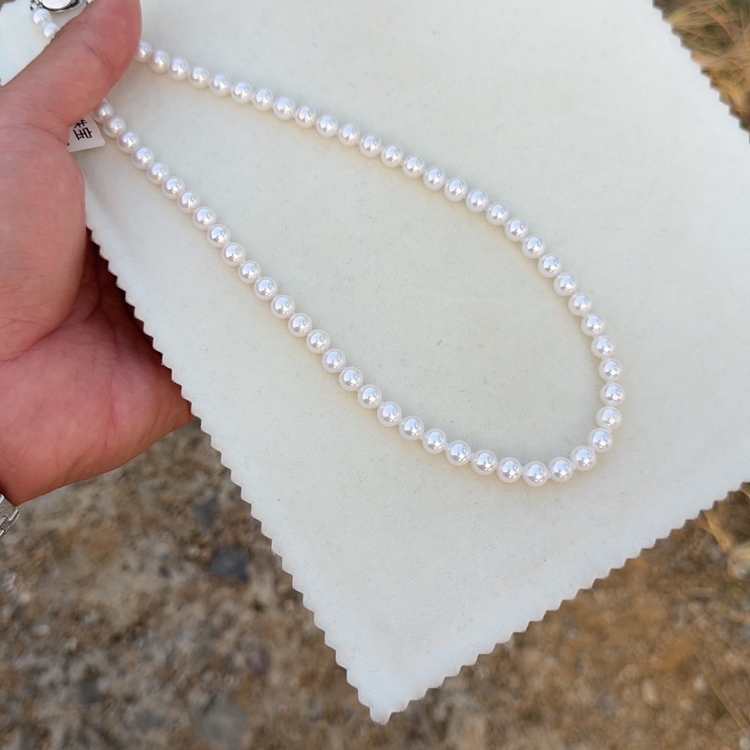 淡水珍珠银S925镶嵌颈饰6-7无核极光镜面正圆无暇炫彩冷白