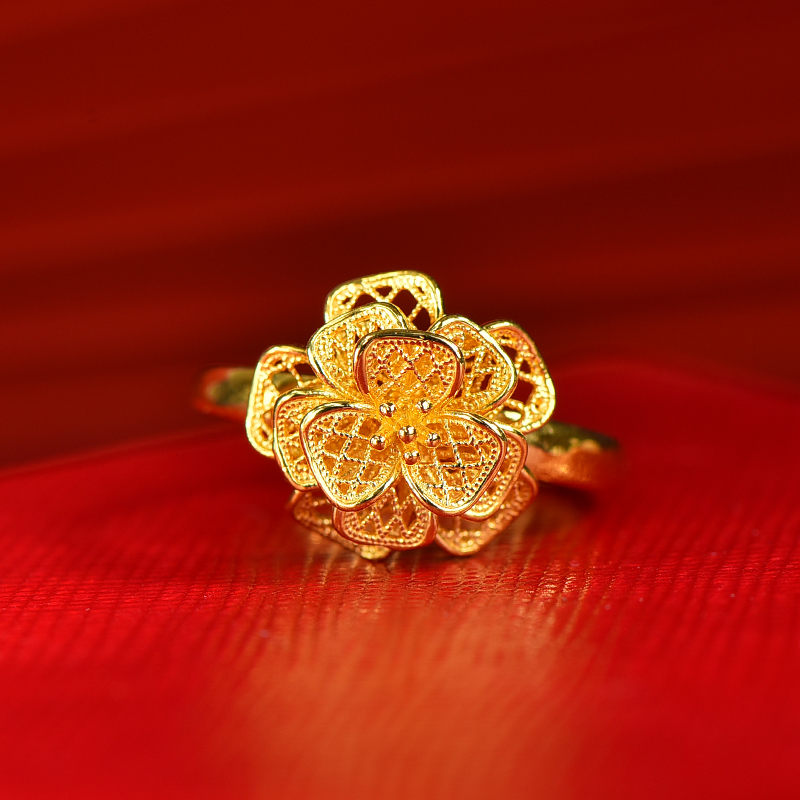 足银戒指 拉丝花绒戒指经典甜美轻奢时尚不过时不掉色礼物