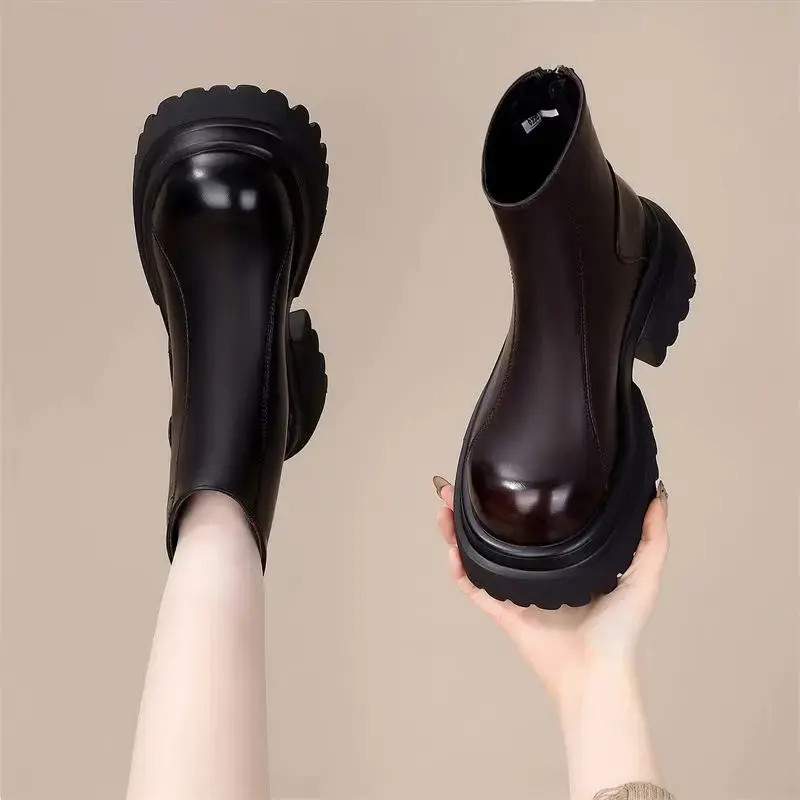 厚底增高切尔西短靴女2025新款冬季加绒英伦风洋气爆款新款靴子