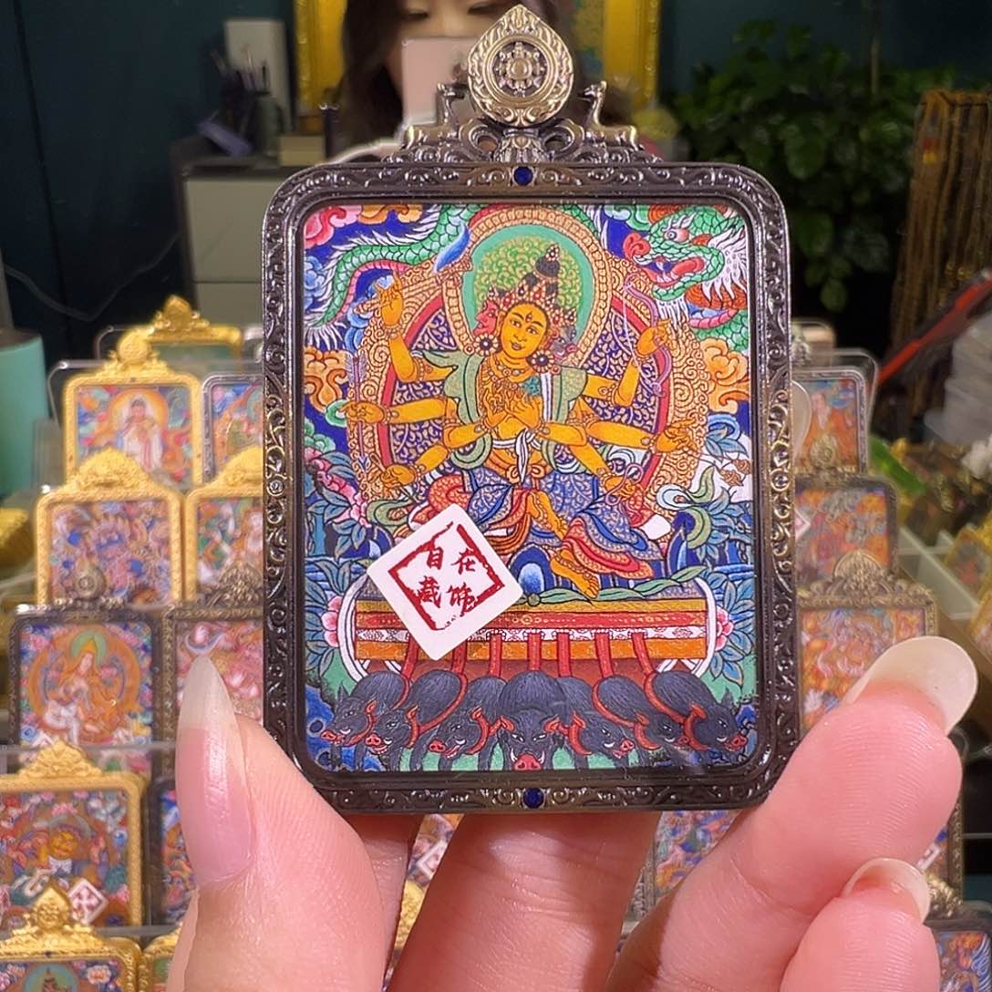 吊坠w**w摩利支天热贡纯手绘唐卡
