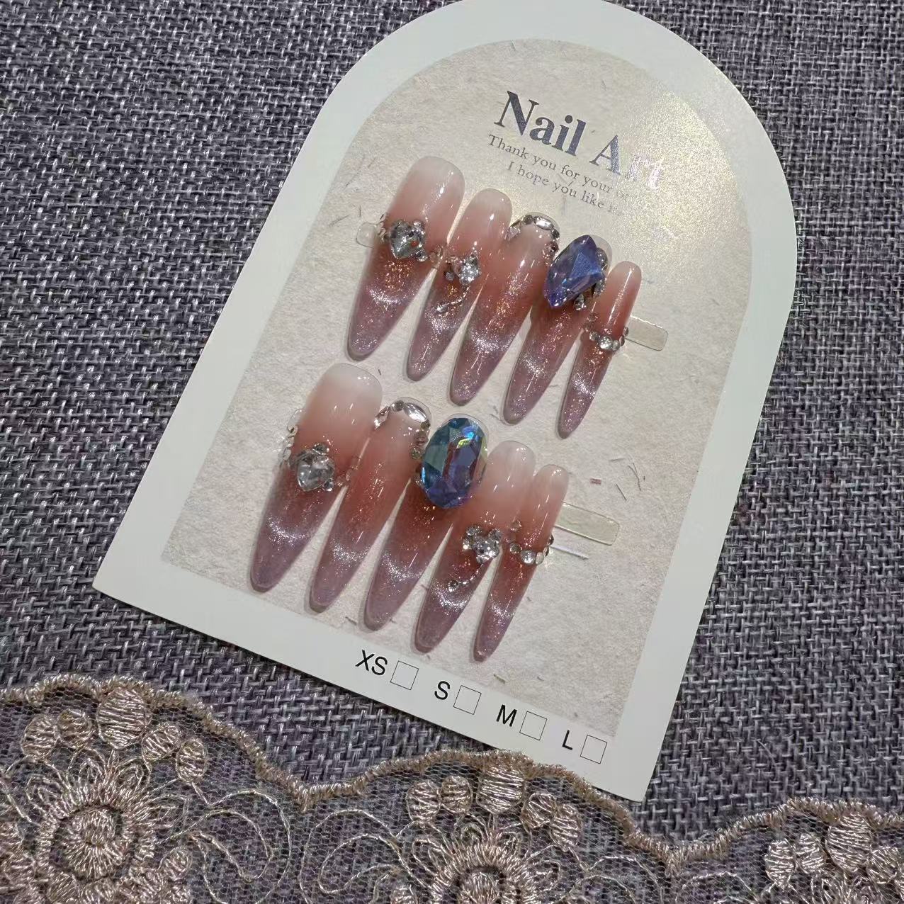 坠落星河 新款碎钻细闪纯手工显白猫眼穿戴甲