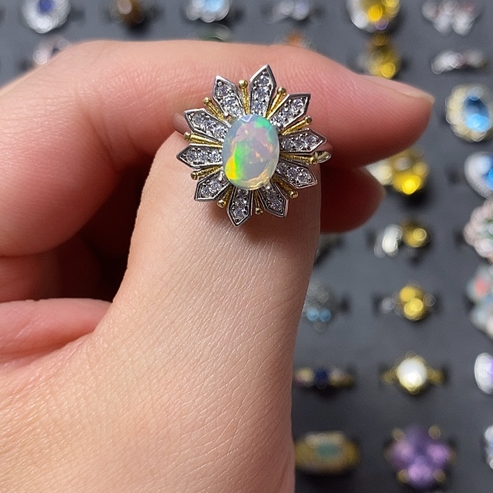 烟晶手链银S925镶嵌925银镶嵌欧泊戒指