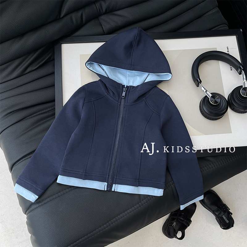 现货【云感lulu】阿卷秋装男女童内里撞色休闲连帽外套上衣MPG6732