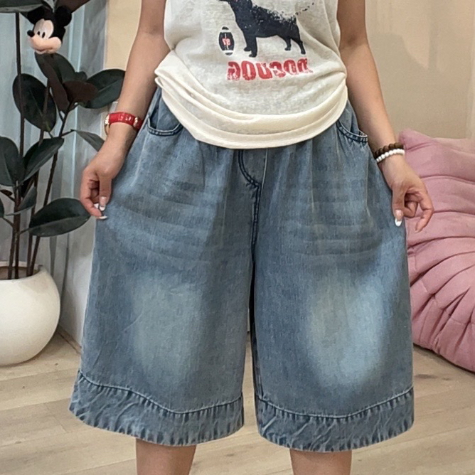 716夏季新款天丝牛仔六分中裤女