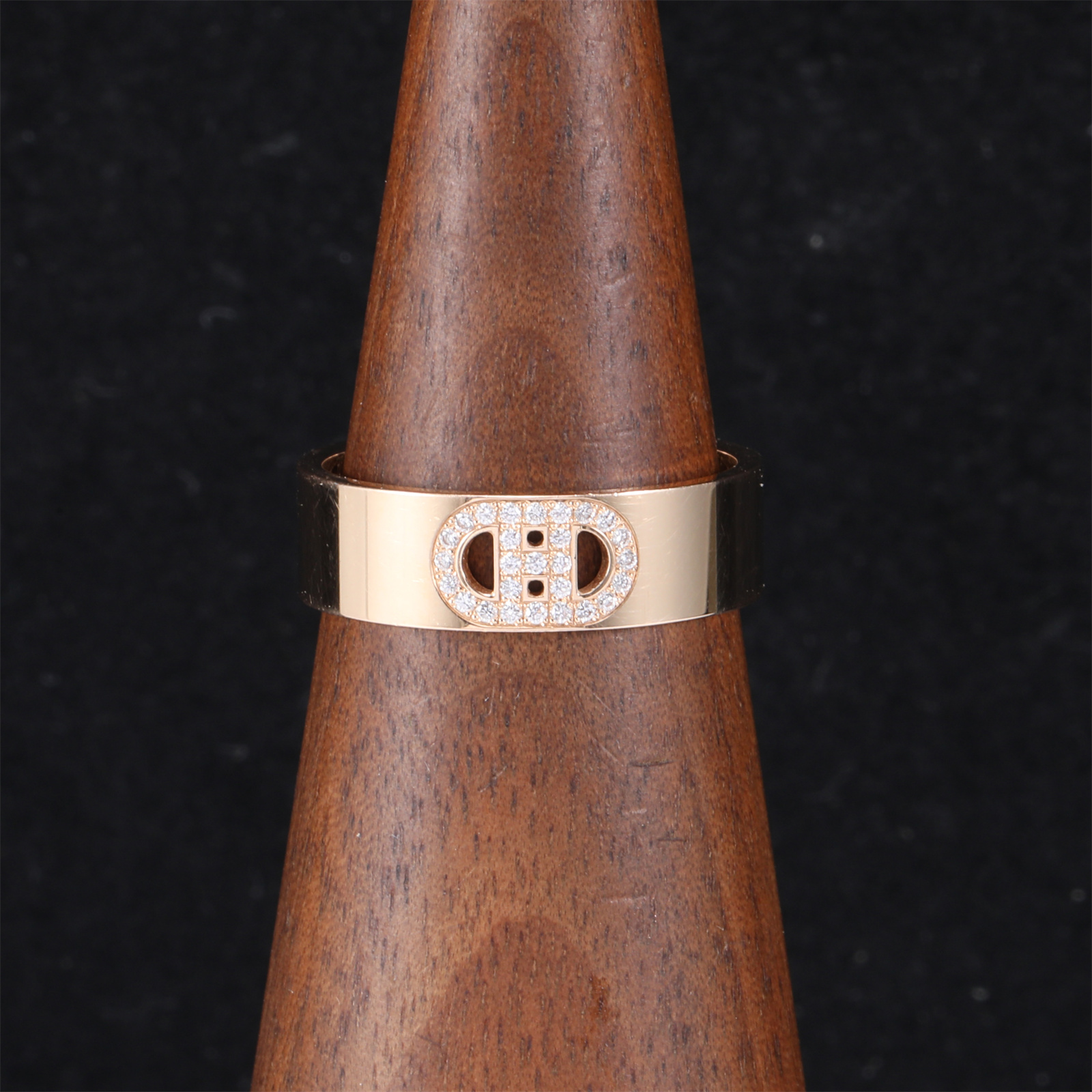 99新 Hermes/爱马仕 小花Jerry H d Ancre 猪鼻子 戒指 带钻 52