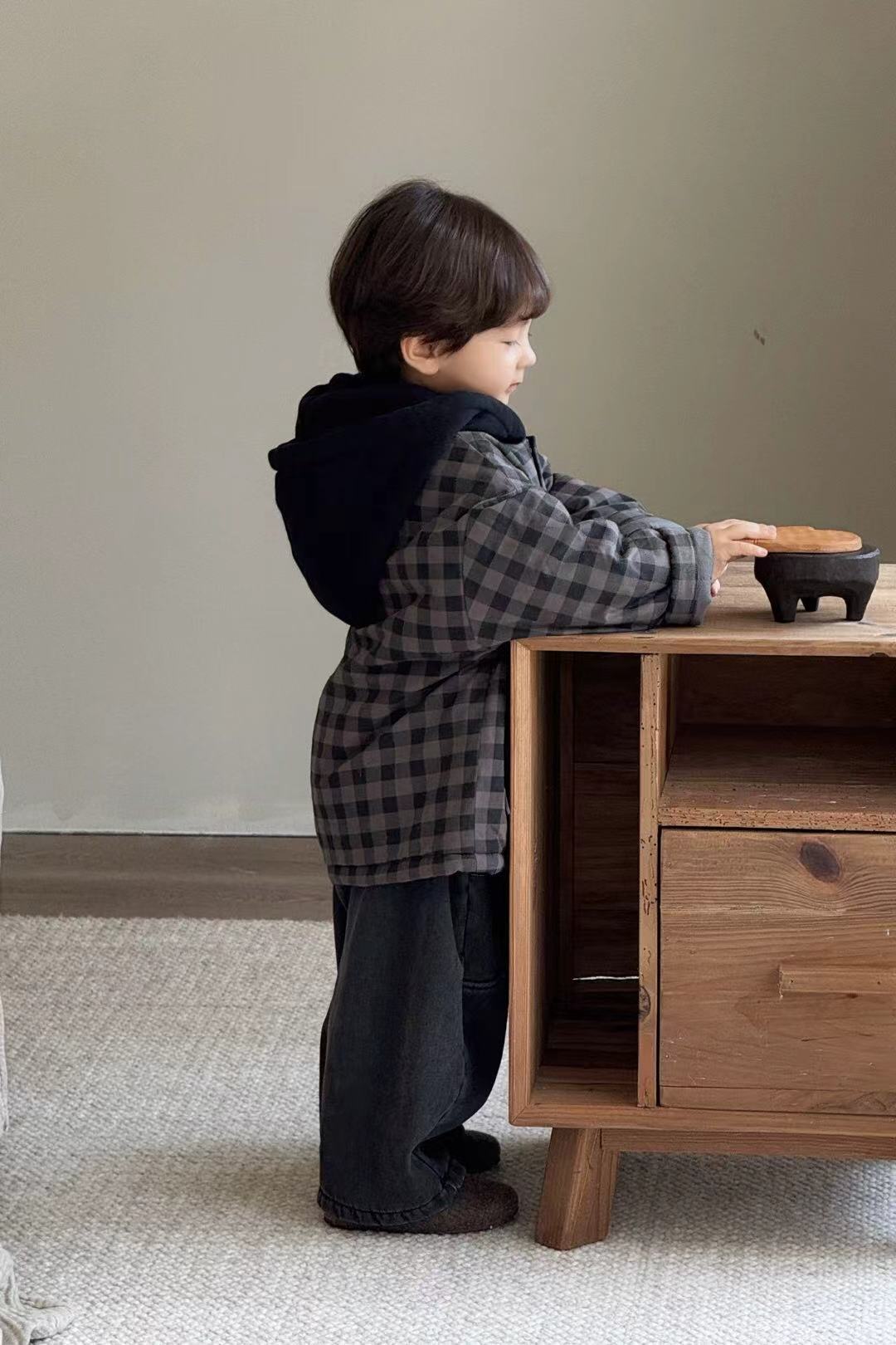 新款韩版加厚加绒男童格子棉服外套秋冬保暖时尚休闲