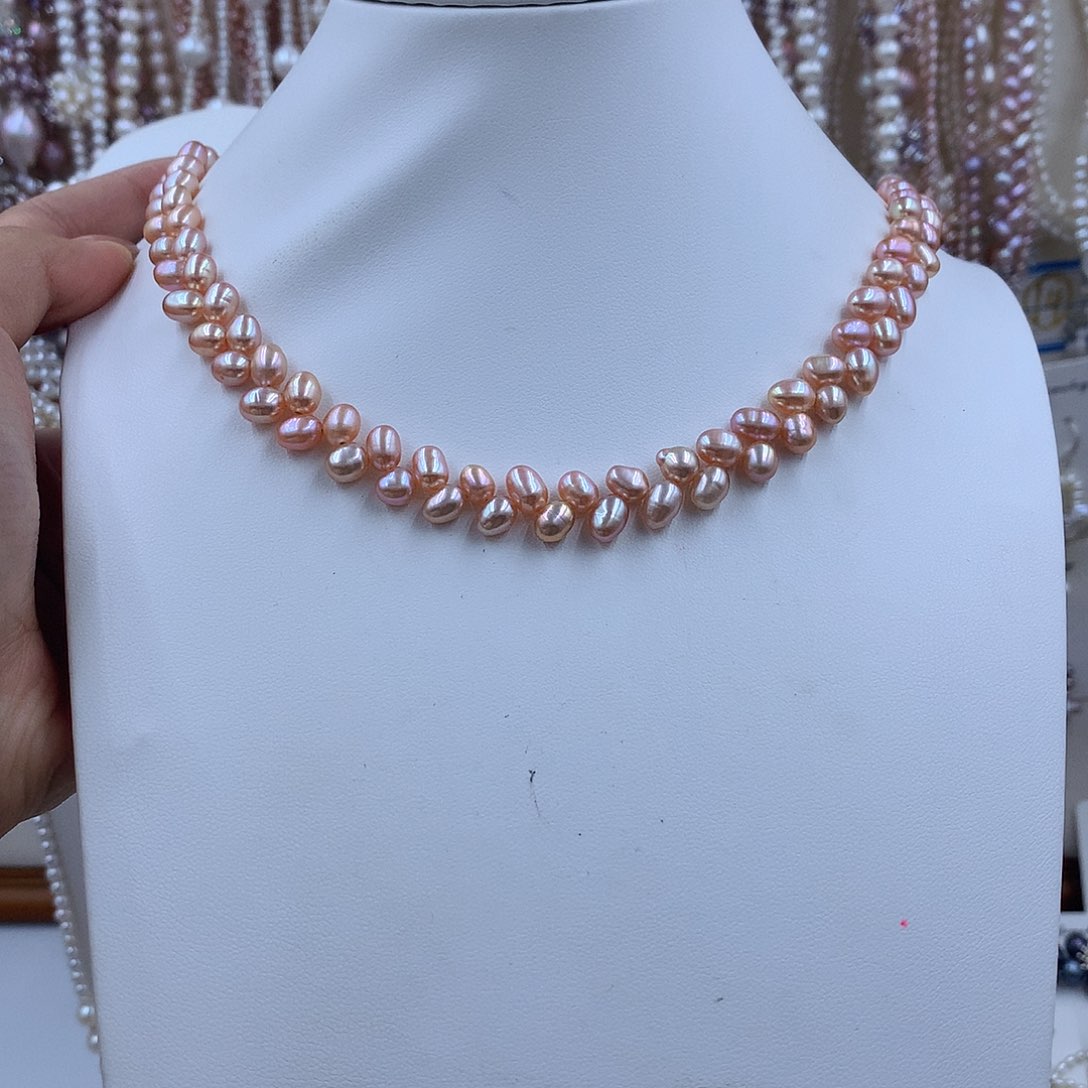 项链银S925镶嵌淡水珍珠静***开