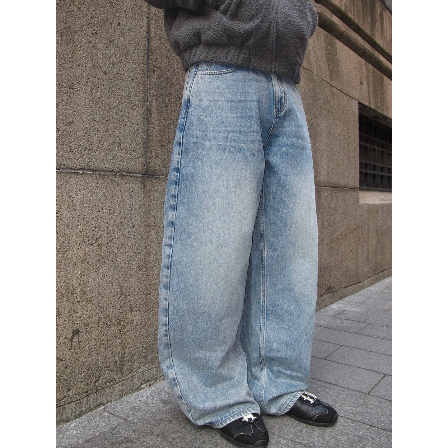 SDR“丹宁工坊”13oz 复古做旧水洗蓝 基础宽松慵懒阔腿牛仔裤