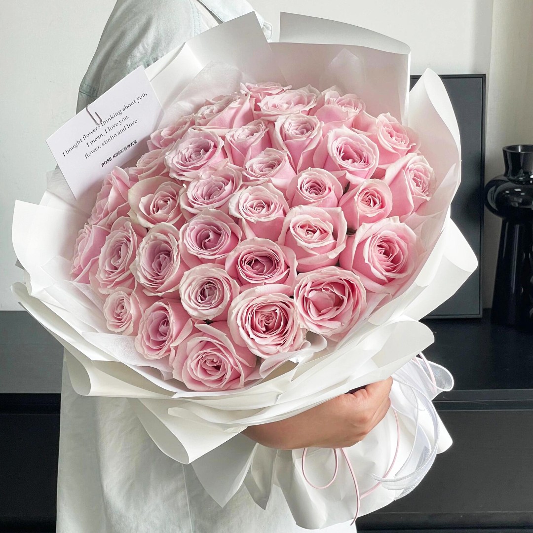 【甜美少女】33朵粉玫瑰鲜花花束·生日表白送女友闺蜜·团购同城配送