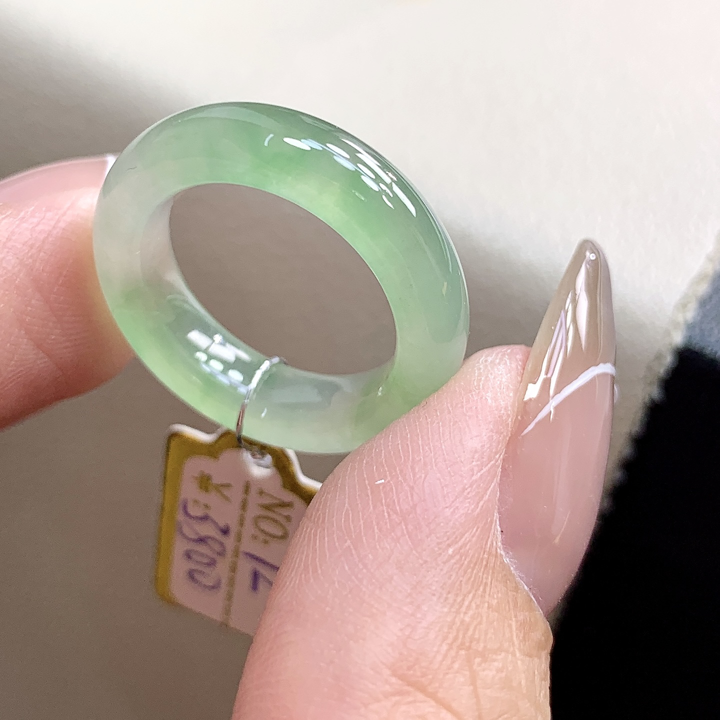 12号冰种缅甸翡翠戒指 甜阳绿翡翠戒圈 尺寸16.1-5.714.1mm