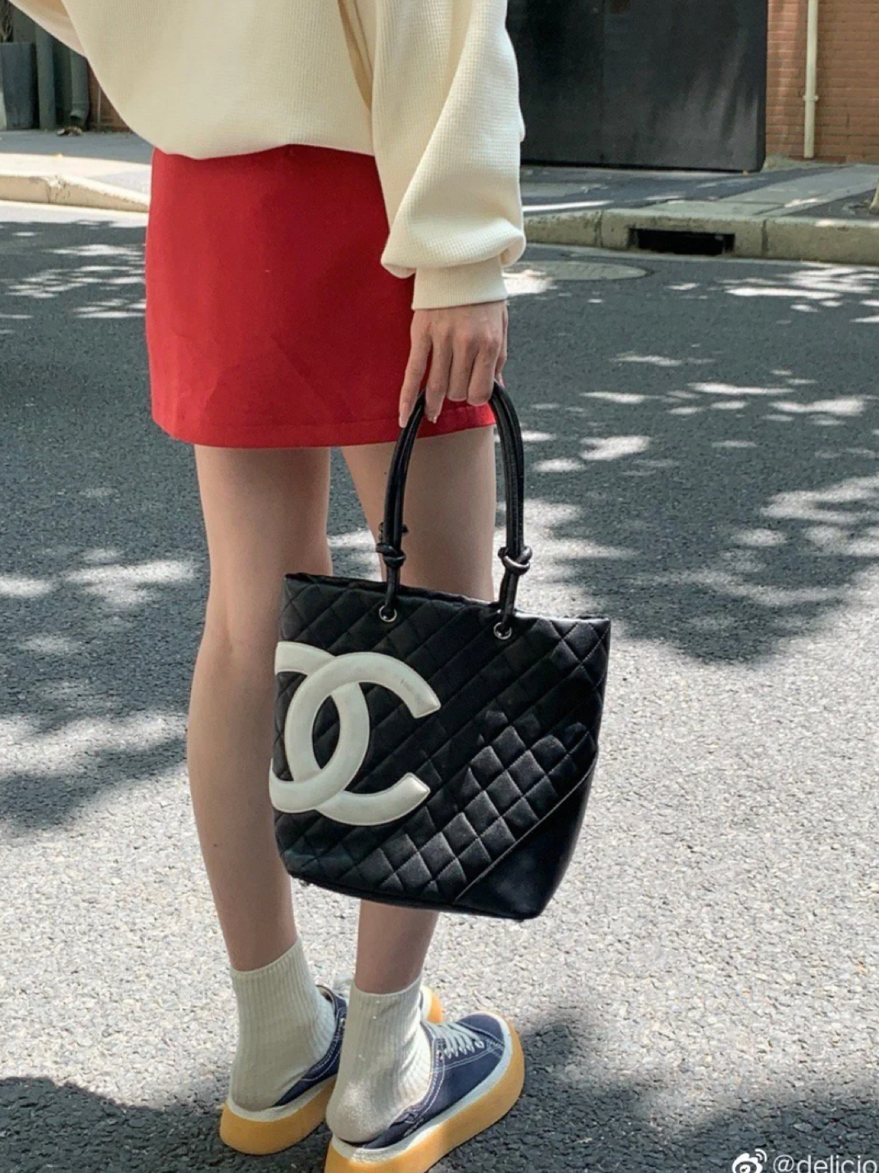 95新 Chanel/香奈儿 3830  Chanel 黑白康鹏菜篮子单肩包