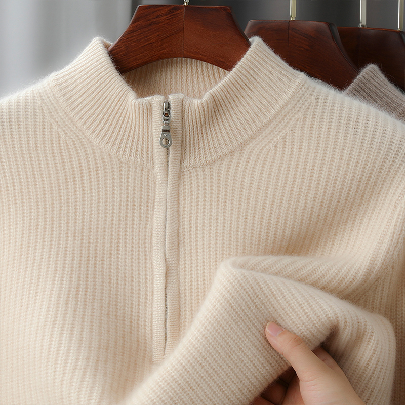 【支持质检】100%纯羊毛男士七针双股元宝针半拉链套衫秋冬厚款毛衣