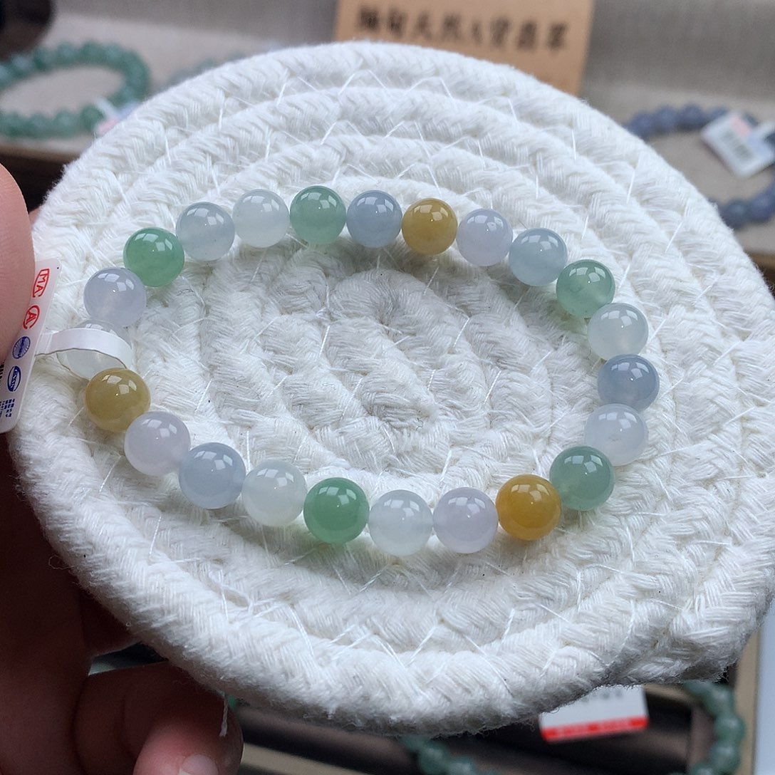 翡翠未镶嵌手链多宝，8.0mm，捡漏
