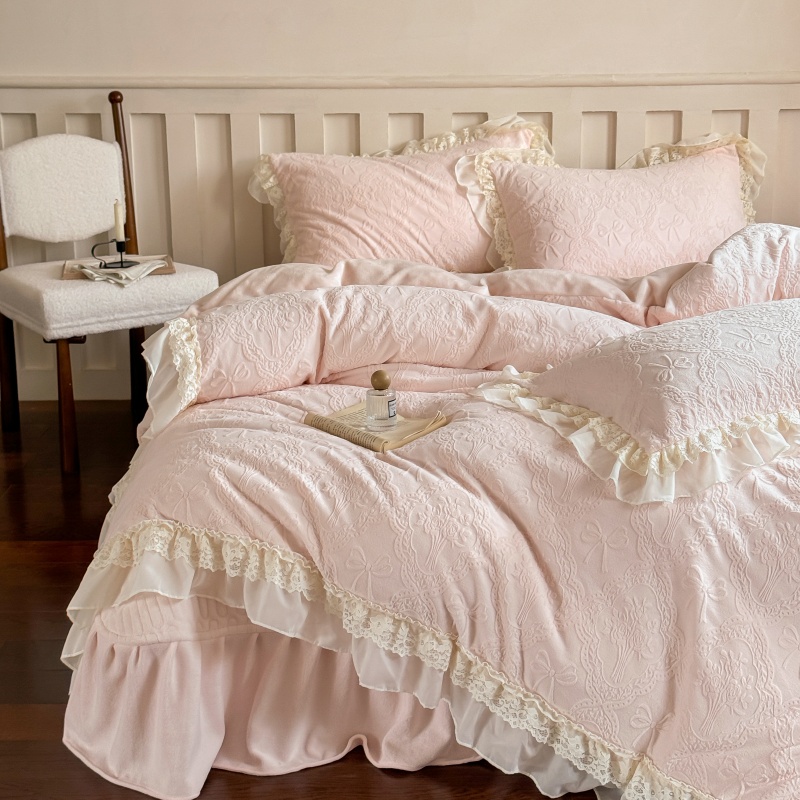 冬季加厚花边款加绒牛奶绒四件套床盖宝宝绒床单被套双面绒防静电