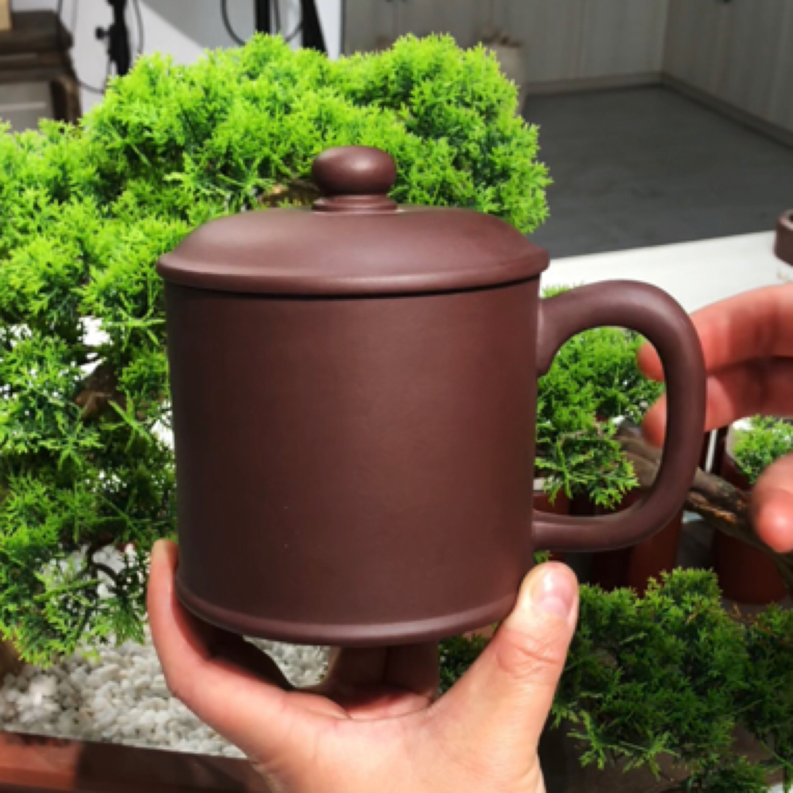 宜兴紫砂盖杯原矿紫泥光素紫砂茶杯可定制刻字