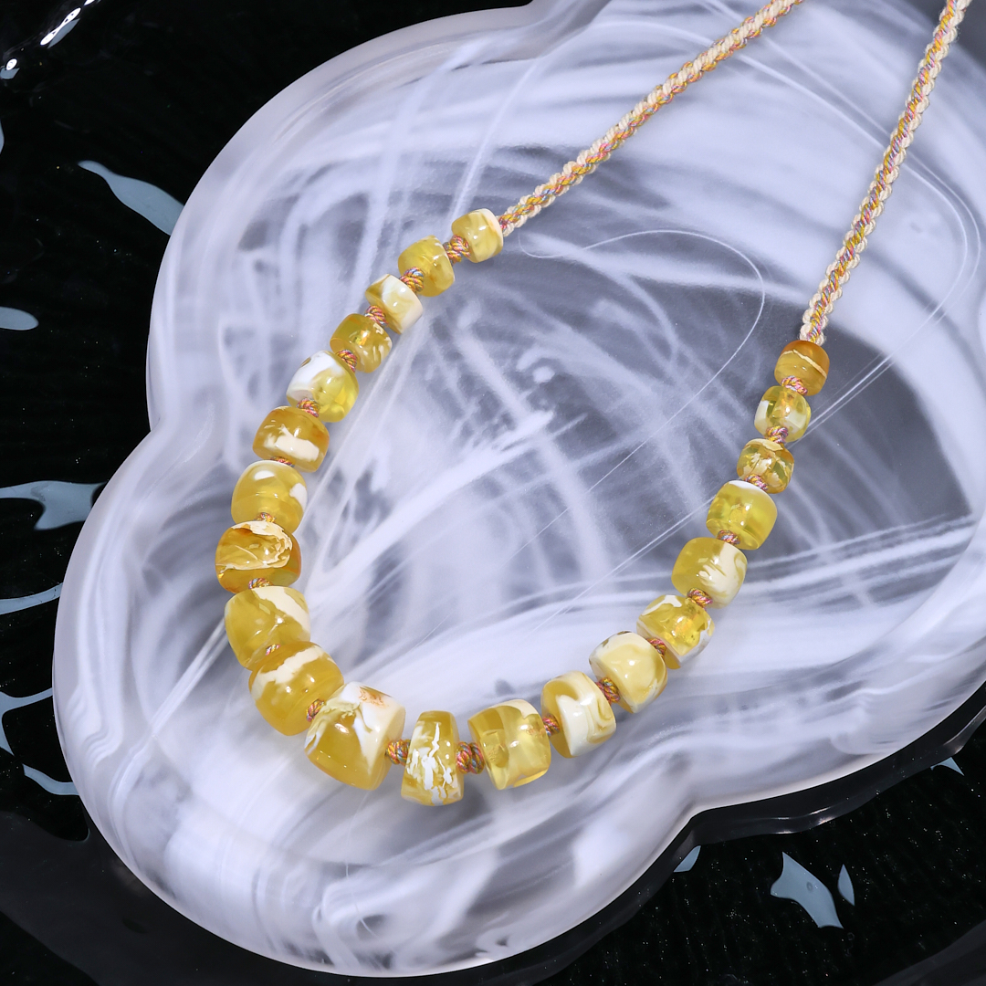 【颜如蜜珠宝】金瓷白溶洞沁色妖孽蜜蜡马蹄珠塔链精致百搭潮流单品