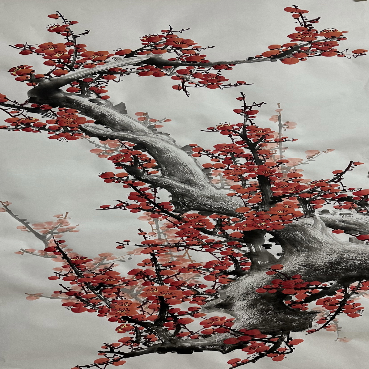 竖式红梅国画生宣画芯适合中西式家居装饰