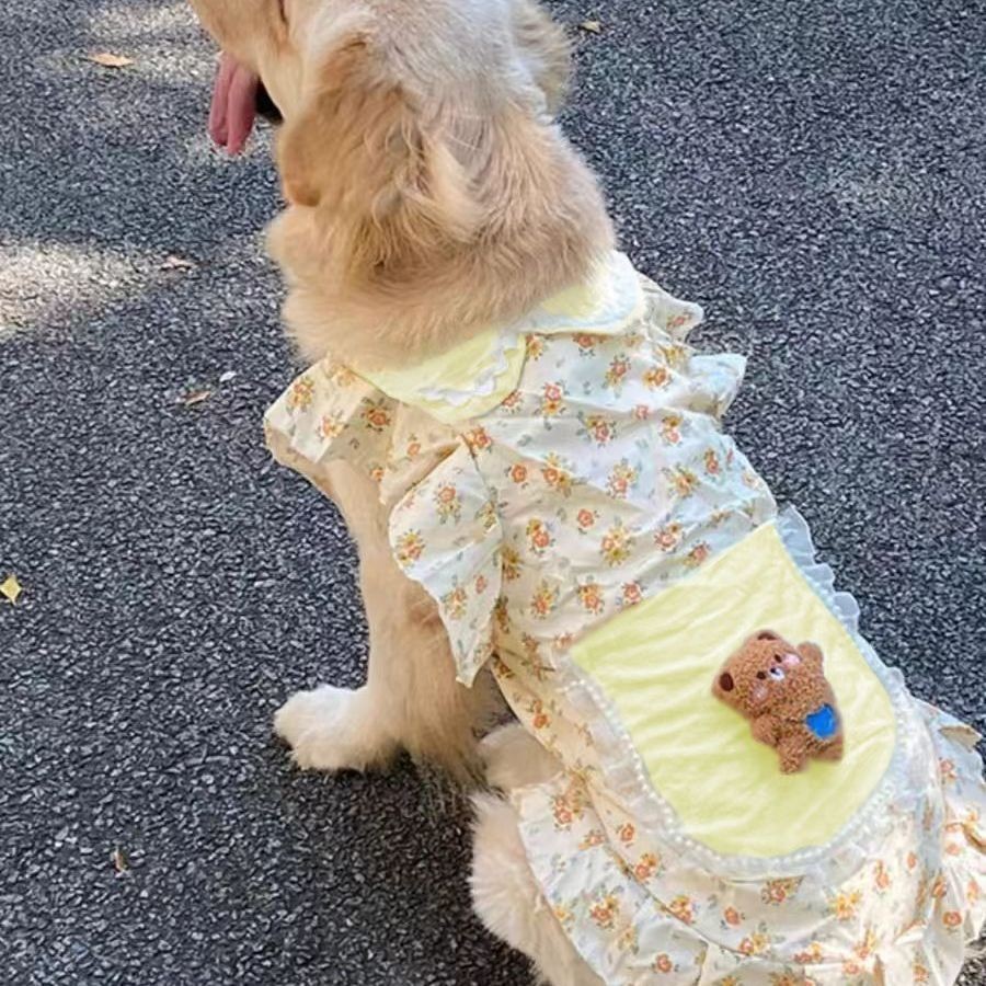 宠物狗狗夏季中大型犬口袋小熊碎花裙薄款衣服金毛拉布拉多边牧